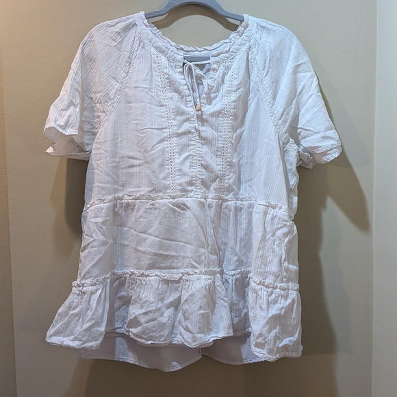 Wonderly Tops - Wonderly Crisp White Tiered Blouse